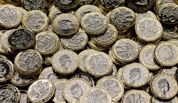 A pile of pound coins